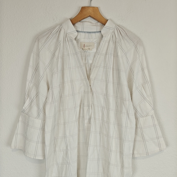 Anthropologie Textured Cotton Peasant Blouse Ivory Boho Minaminlist Relaxed Top - Picture 6 of 16